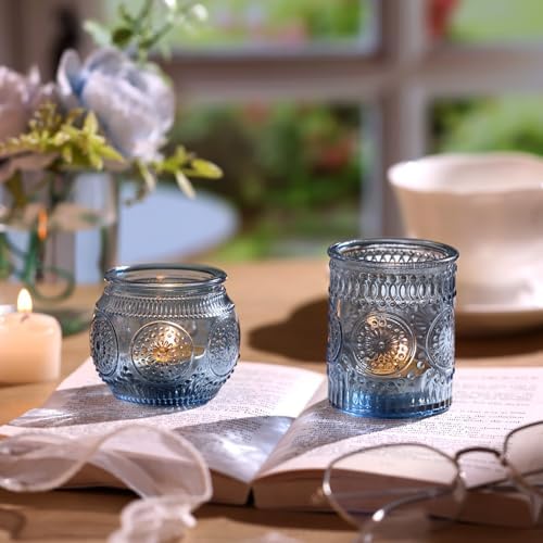DARJEN 24Pcs Blue Votive Candle Holders - Glass Candle Holder for Party Decoration, Tea Lights Candle Holder for Wedding Shower & Gift (Pack of 3) - Image 4