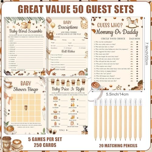 Patelai 321 Pcs Baby Shower Games Supplies, Coffee - Image 5