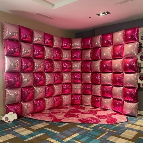 25PCS Hot Pink and Rose Square Foil Balloons Wall Backdrop - Image 2