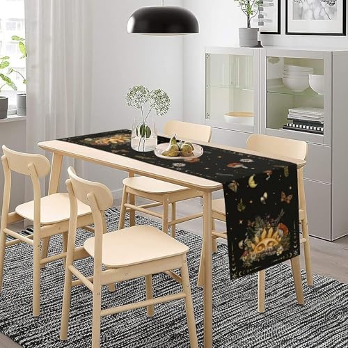 Sun Moon Moth Mushroom Table Runner Moon Phase Floral Seasonal Spring Autumn Gothic Tarot Dinner Runner for Farmhouse Kitchen Dining Table Holiday Party Decoration 13"x60" - Image 3