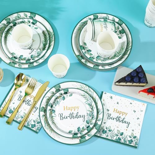 168Pcs Sage Green Birthday Decorations, Plates & Napkins Set - Image 7