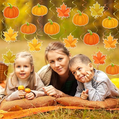 36pcs Thanksgiving Fall Pumpkin Maple Leaf Hanging Swirls Decorations,Autumn Fall Thanksgiving Hanging Swirls Streamers Ceiling Swirl for Fall Home Classroom Harvest Party Decorations - Image 7