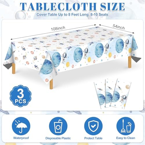 3 Pack First Trip Around The Sun Space Tablecloths, Star Party Table Cover - Image 2