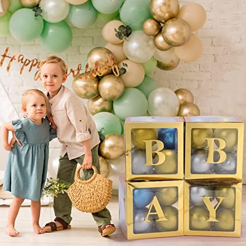 Voircoloria Baby Balloon Boxes with Letters, Gold, 4 Transparent Boxes - Image 6