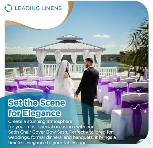 Leading Linens 250 pcs Purple 108"x8" Satin Bow Sash Chair Cover Decoration - Image 3