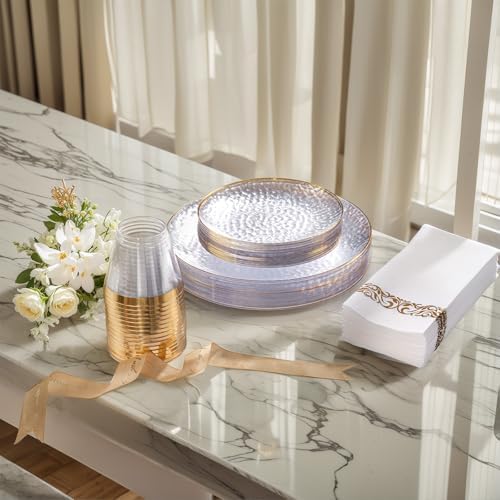 DaYammi 350PCS Clear Gold Plastic Dinnerware Set for 50 Guests - Image 3
