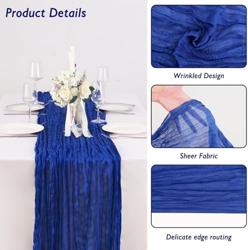 6 Pack Royal Blue Cheesecloth Table Runner 120 Inch Boho Wedding Decor - Image 3