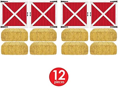Beistle Barn Loft Door & Hay Bale Props, 12 Pieces, 15.5"-32.5" - Printed Plastic Barnyard Wall Decorations, Western Cut Outs - Image 4