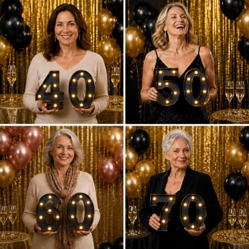 60th Birthday Decorations for Men Women, LED Light Up Numbers 60 Sign Battery-Operated Light-Up Party Decoration 60th Birthday Gifts for Women Black ZJDZTK - Image 7