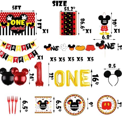 185 Pcs Red 1st Birthday Party Decorations, Boys Onederful Balloons Arch Garland Kit, Red Cartoon Boys Onederful Backdrop, TableCloth, Tableware for Boy First Birtdhay Party Supplies - Image 4