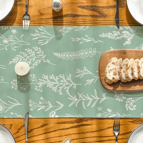 Artoid Mode Sage Green Leaves Flowers Spring Table Runner, Seasonal Kitchen Dining Table Decoration for Home Party Decor 13x36 Inch - Image 3