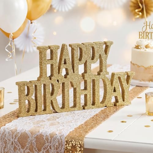 Novabright Happy Birthday Sign, Champagne Gold, Glitter by Unknown
