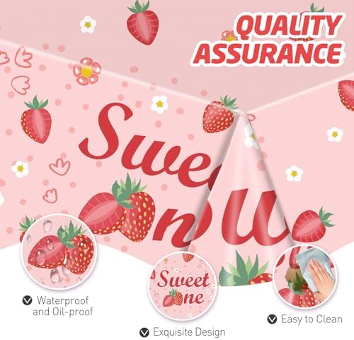 146Pcs Strawberry Plates and Napkins strawberry Party Supplies Includes Plates, Napkin, Fork, Cup, Straw, Tablecloth, Banner for Baby Shower Birthday Party Decorations, Serves 24 (Strawberry) - Image 5