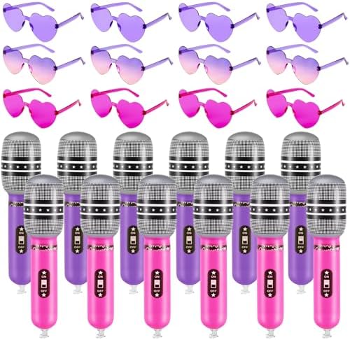 24 Pcs K-pop Party Favor Inflatable Microphone Heart Sunglasses, Pink by Unknown