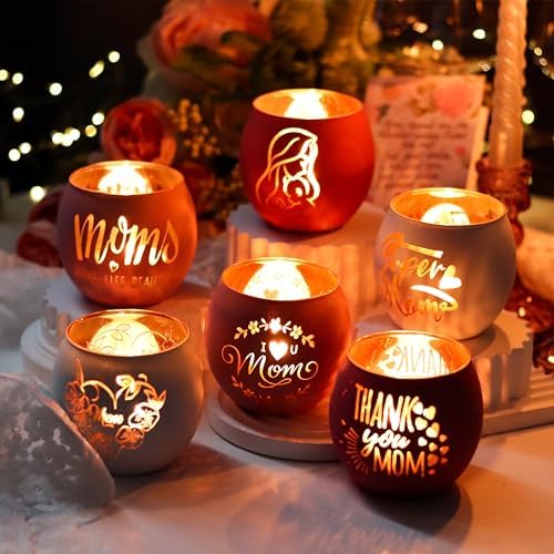 Birthday Gifts for Mom, Delicate Mother Gifts from Daughter Son, Engraved Glass ealight Votive Candle Holder Pink, Mothers Day Christmas Birthday Gifts for Mom, Ideas 6PCS - Image 6