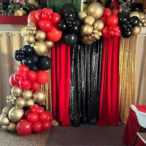 Red and Black Gold Balloon Arch Kit, 140Pcs Explosion Star Black and Red Metallic Gold Balloons 22 18 12 10 5 Inch Different Size Balloons for Birthday Casino Night Movie Night Decorations - Image 6