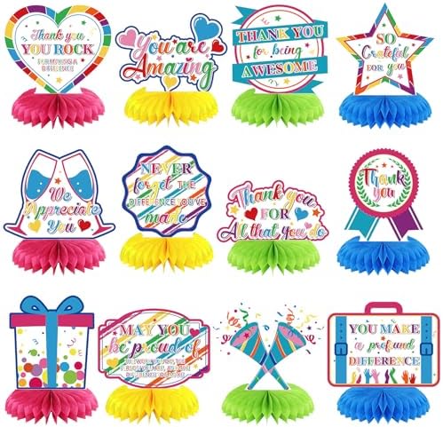12 Pcs We Appreciate You Decoration Thank You Honeycomb Centerpiece Employee Appreciation Table Decorations Thank Table Topper for Doctor Employee Party Supplies(Colorful) by Moinchore