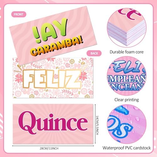 Beeveer 24 Designs Quinceanera Photo Booth Props, Double Sided PVC Signs - Image 3