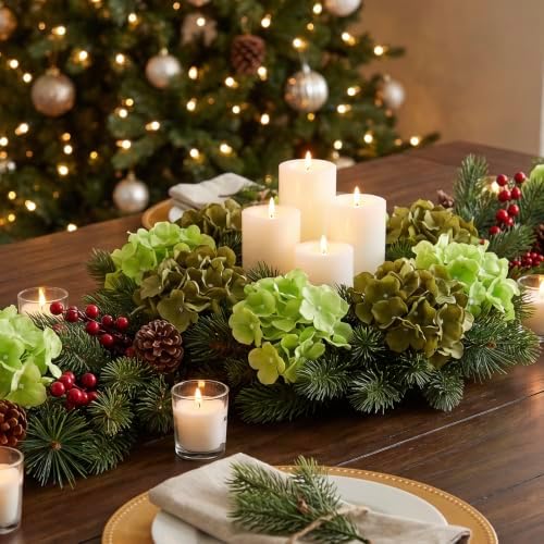 22PCS Green Hydrangea Artificial Flowers with Stronger Bendable Stems - Image 2