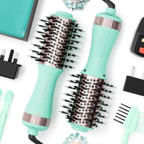 Travel Dual Voltage Hair Dryer Brush Essentials for Women- 2” Oval Size Brush Blow Dryer Portable Mini Hair Curler/Straightener Hair Styling Tool Accessories(‌Auto Dual Voltage & No Converter Needed) by MayAllDreamsRealizedEndingMisfortuneInAuspicious