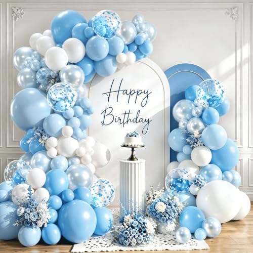Blocesa Pearl Blue and White Balloons Arch Kit Double Stuffed, Party Decor. by Bloces