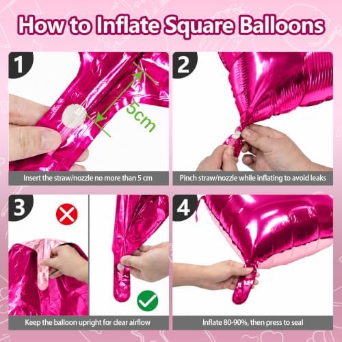 NISOCY 25PCS Hot Pink and Rose Square Foil Balloons Wall Backdrop - Image 3