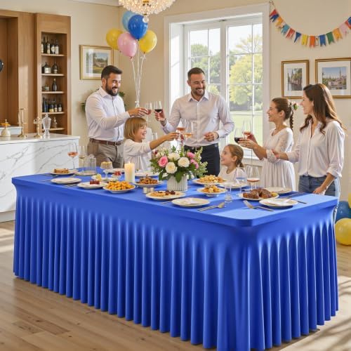 Shillance 2 Packs Royal Blue Tableclothes for 6 Foot Rectangle Table, Wrinkle Free Spandex Tablecovers 6FT Stretch Fitted Table Cloth with Skirt for Birthday Parties Graduations Event Wedding Banquet - Image 5