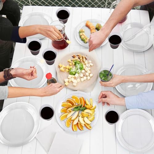 Aodaer 400 Pieces Clear Party Supplies Disposable Dinnerware Set Include Plastic Plates Cups Knives Forks Spoons Paper Napkins for Birthday Wedding Graduation Parties, Serve 50 Guests - Image 6