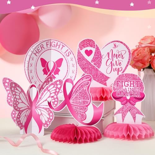 Pickmesh 12 Pieces Breast Cancer Awareness Table Decoration Honeycomb - Image 3
