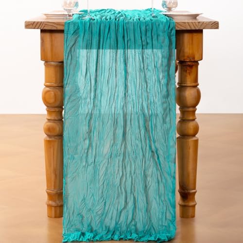 DeZerlor Teal Green Cheesecloth Table Runners 4 Pack Summer Boho Runners - Image 4