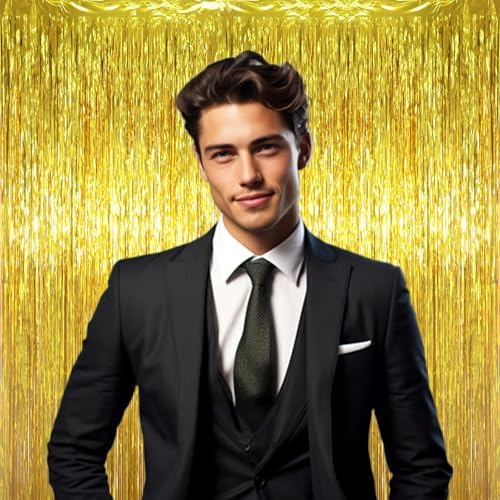 Voircoloria Gold Foil Fringe Backdrop Curtains, 3.3x6.6ft, 6pcs - Image 5