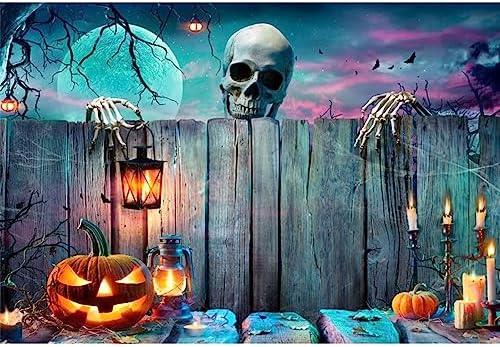 Renaiss 15x10ft Halloween Backdrop Skeleton Pumpkin Lantern Wooden Spooky Night Party Photography Background Ghost Wood Wall Halloween Party Decor Banner Horror Skull Halloween Photo Booth Props - Image 4