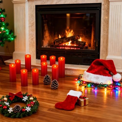 fclayvts 24 Pack Red LED Candles with Remote & Timer - Flameless Pillar Candles with 3D Flickering Flame, Battery Operated for Christmas Tree, Table Centerpieces, Party Decor - Image 3