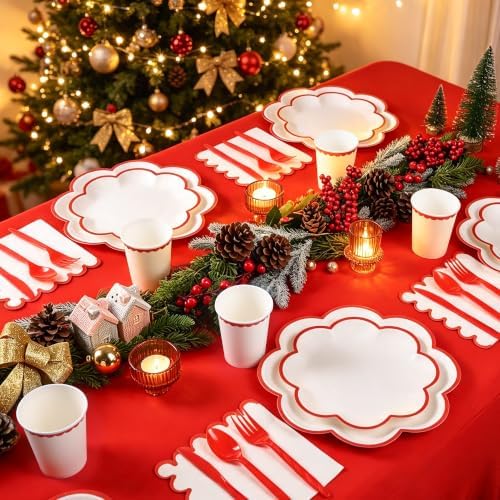 350 Pcs Red and White Paper Plates and Napkins Set, Serve for 50 Guests - Image 7