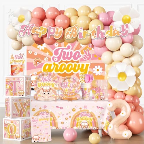 Cocomigo 268pcs Two Groovy Birthday Decorations, Serves 25 by cocomigoPartyHome