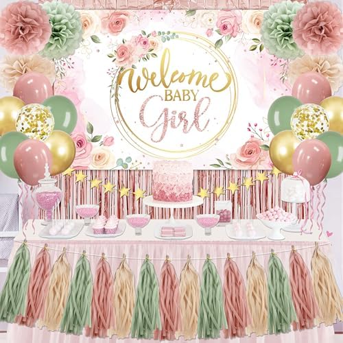 Rose Gold Baby Shower Decorations for Girl Welcome Baby Girl Retro Decor by PATIAI