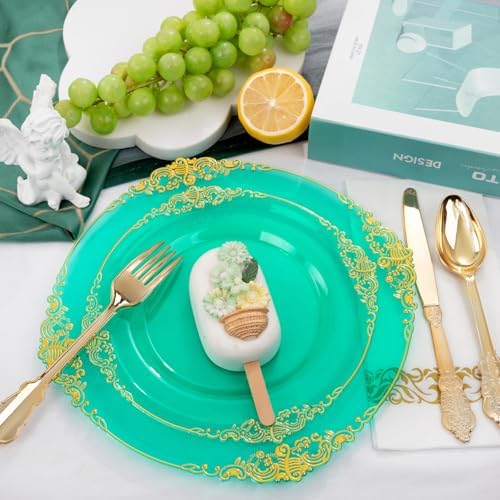 Hioasis 175 Pcs Clear Green Plates for Party - Image 2