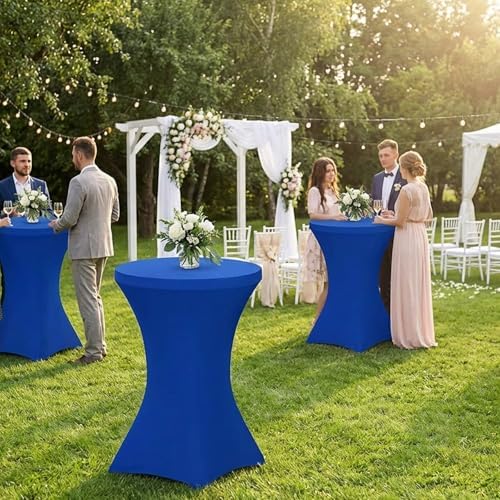Fixwal 4 Pack Cocktail Tablecloth Bar Top Table Covers Round Royal Blue - Image 7