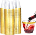 I00000 200 Pack Gold Plastic Cups, 9 OZ Elegant Gold Rimmed Plastic Cups by I00000