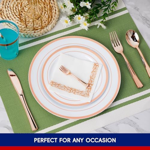 250 PCS Plastic Plates Set With Rose Gold Rim Cutlery set for 25 Guests - Image 6