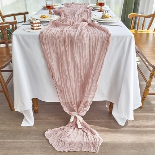 4 Pack Pink Cheesecloth Table Runner for Fall Birthday Party Home Decor - Image 3
