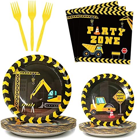96pcs Construction Birthday Party Supplies Construction Theme Paper Plates and Napkins Construction Truck Decorations for Boys Kids Tractor Dump Digger Vehicle Themed Party Favors, Serve 24 by partygreeting