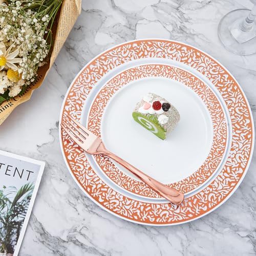 210 PCS Plastic Plates Set With Rose Gold Rim Dinnerware Set for 30 Guests - Image 5