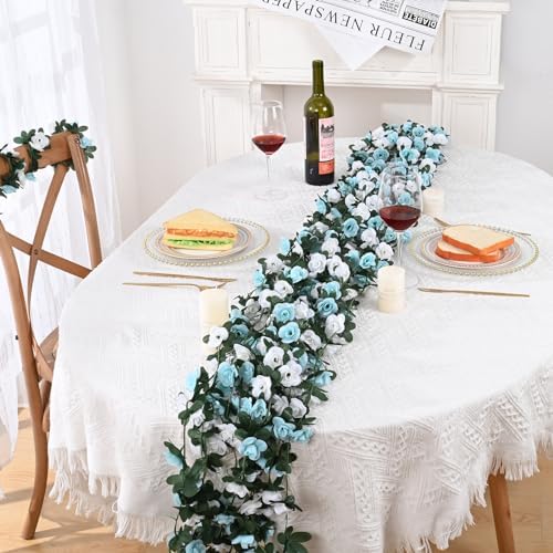 5Pcs 41Ft Flower Garland Rose Vines Blue & White Floral Garland Flower Vine - Image 2