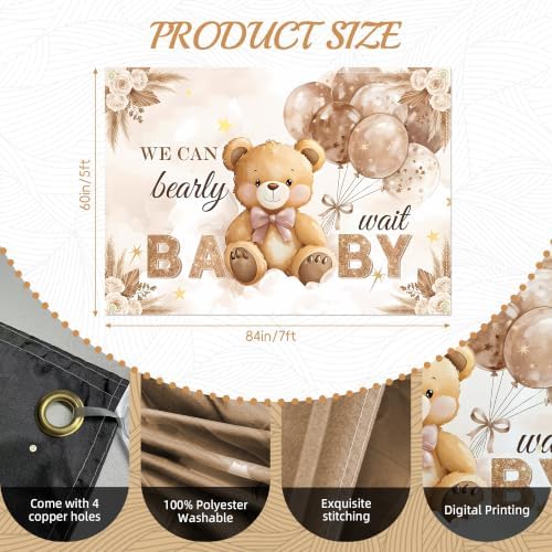 Bear Baby Shower Backdrop 7x5FT We Can Bearly Wait Party Baby Shower Banner - Image 2