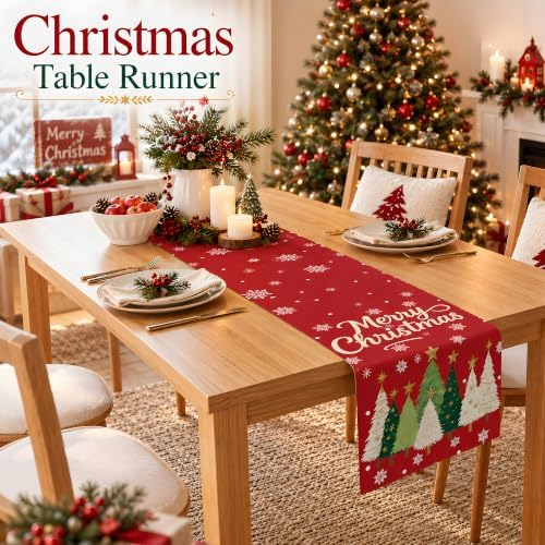 Christmas Decorations - 2 Pack Merry Christmas Tree Snowflake Table Runner - Image 7