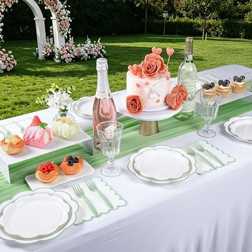 96 Pcs Sage Green and White Paper Plates and Napkins Set Serve for 24 Guest - Image 6