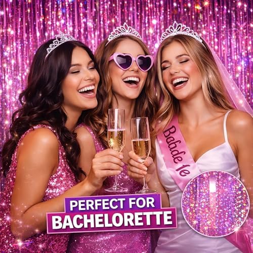 Pink Fringe Curtain Backdrop 3 Pack, 3.2 x 8.2 FT Girls Party Decorations - Image 5