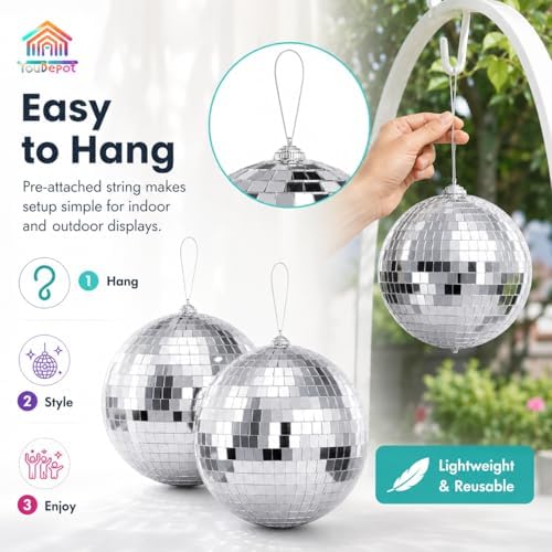 Youdepot 6-Inch Disco Ball, Silver Hanging Mirror Balls, 2-Pack - Image 6