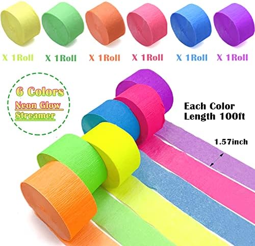 600 feet Glow Crepe Paper Streamers UV Glow Party Neon Streamer Decorations Glow in The Dark Black Light Reactive Fluorescent Neon Paper Party Streamers Wedding Birthday Blacklight Party Supplies - Image 7